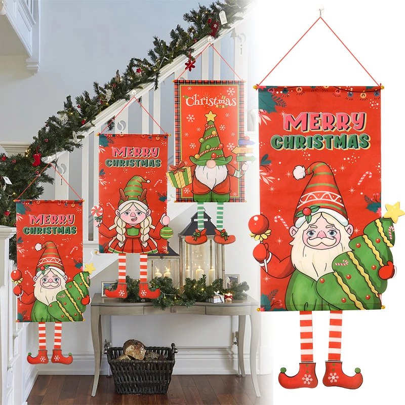 

Merry Christmas Hanging Flag Christmas Porch Door Banner Hanging Ornament Xmas Santa Claus Navidad Noel Gift New Year Party Deco