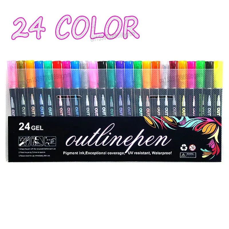 8-Color Metallic Glitter Highlighters - Double Line Outline Pens For Art, Journals & Coloring
