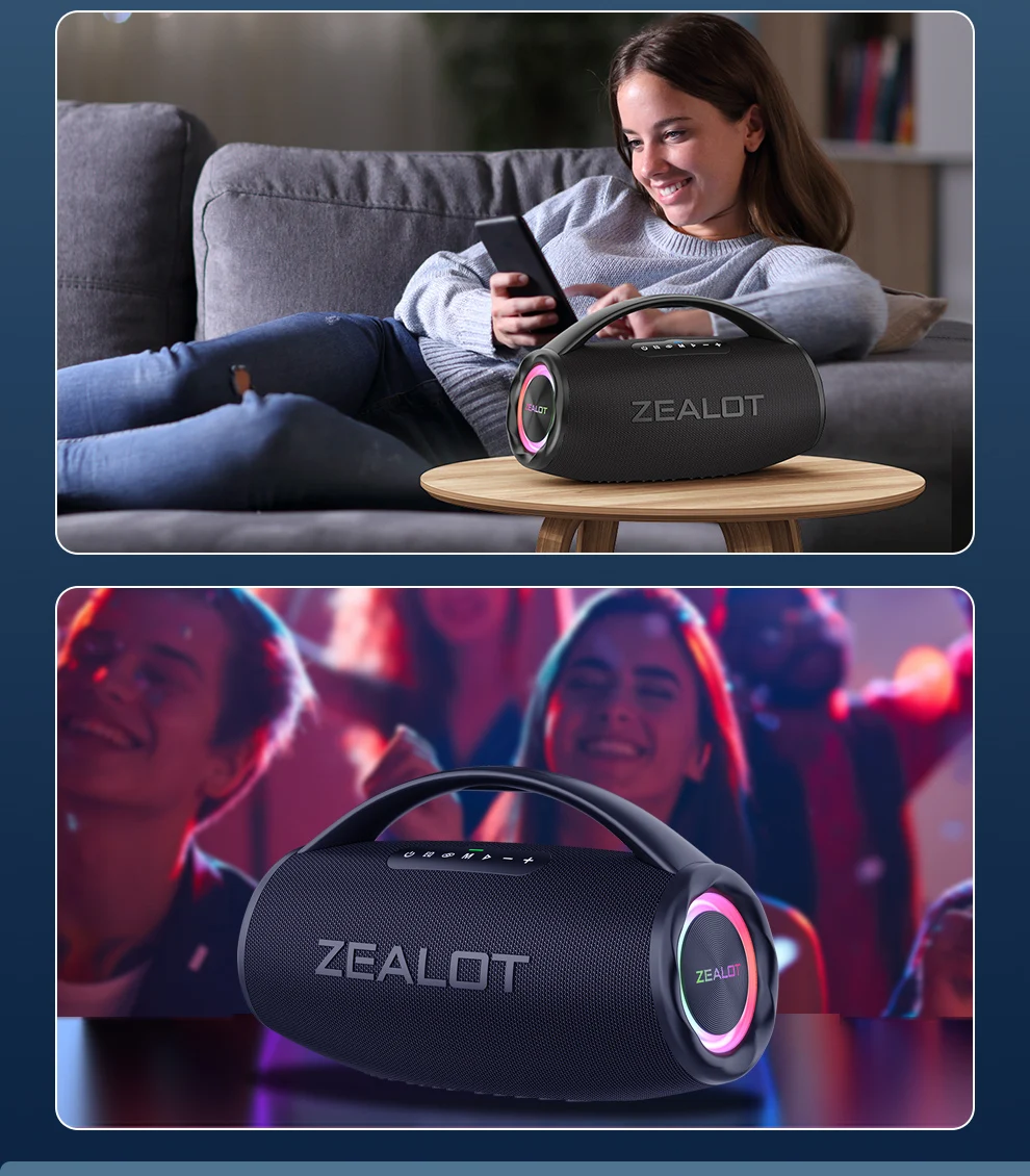 ZEALOT S97 Altavoz Bluetooth portátil de 80W Alto volumen Resistente al agua 16000mAh Subwoofer TWS inalámbrico Suporrt USB/TF/AUX RGB luz.
