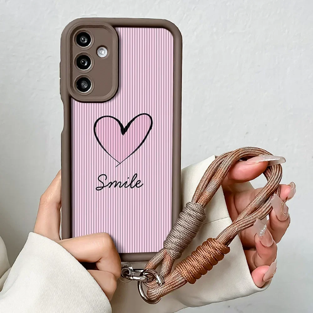 Love Heart Wrist Chain Lanyard Phone Case with Hang Strap Cover