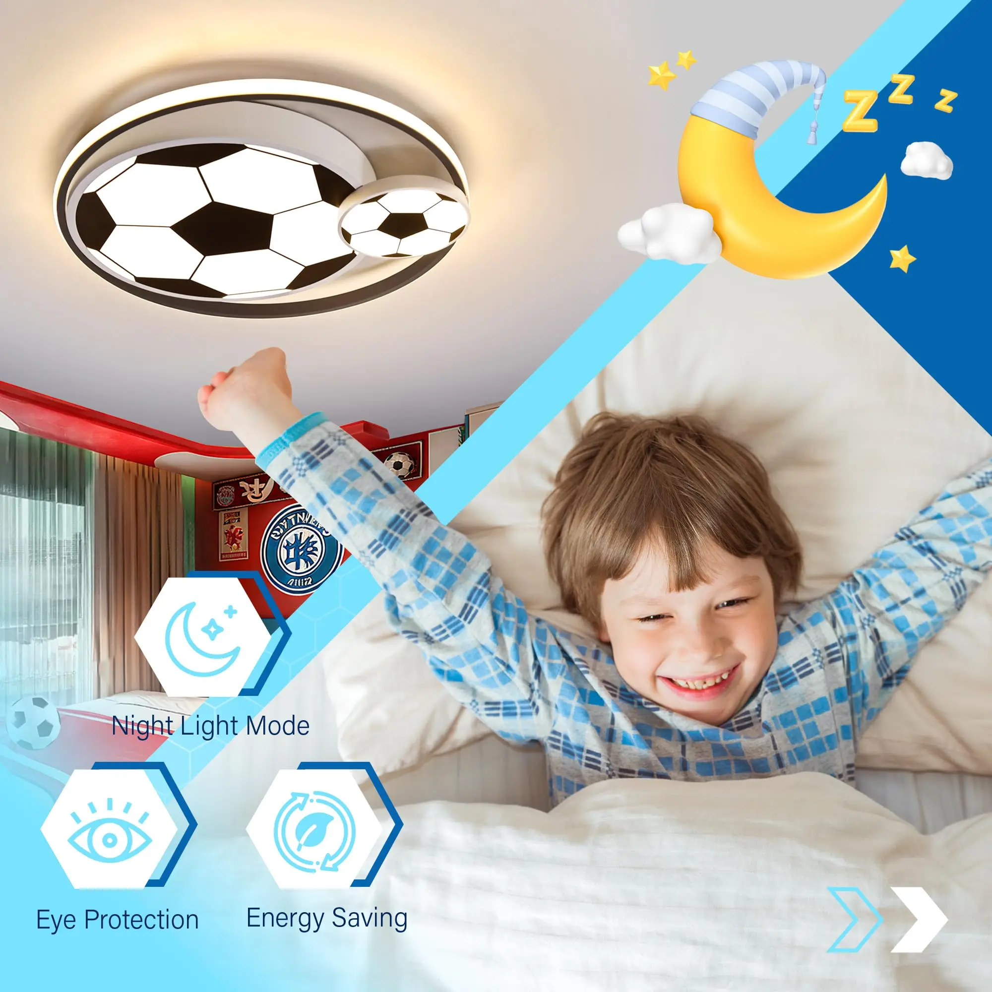 LED Ceiling Light Soccer 19.68in Cartoon kids ceiling light 65W Living Room light fixtures ceiling Mount kids night lights