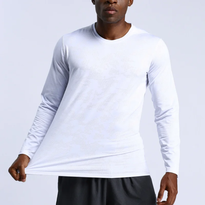 

LU Men's Training Gym T Shirt Breathable Workout Sports Shirt Long Sleeve O Neck Compression Shirt Solid Fitness Sportwear