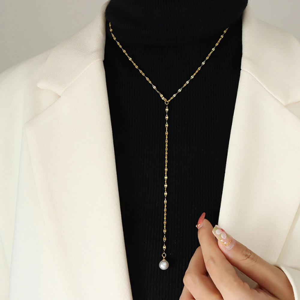 eManco Imitation Pearl Y Stainless Steel Clavicle Necklaces Round