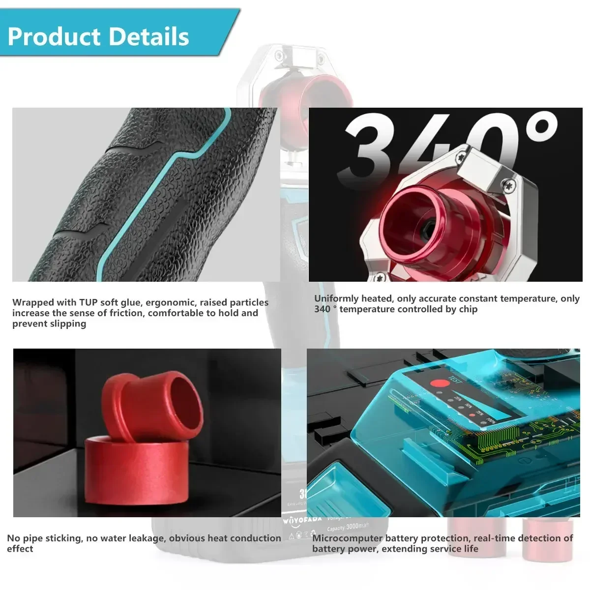 Cordless PPR Water Pipe Melter Rechargeable Hot Melt Machine Plastic Welding Machine w/ Replacement Heads For Makita 18V Battery 5