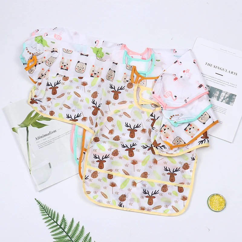 New Baby Kids Toddler Long Sleeve Waterproof Art Smock Feeding Bib Apron Pocket