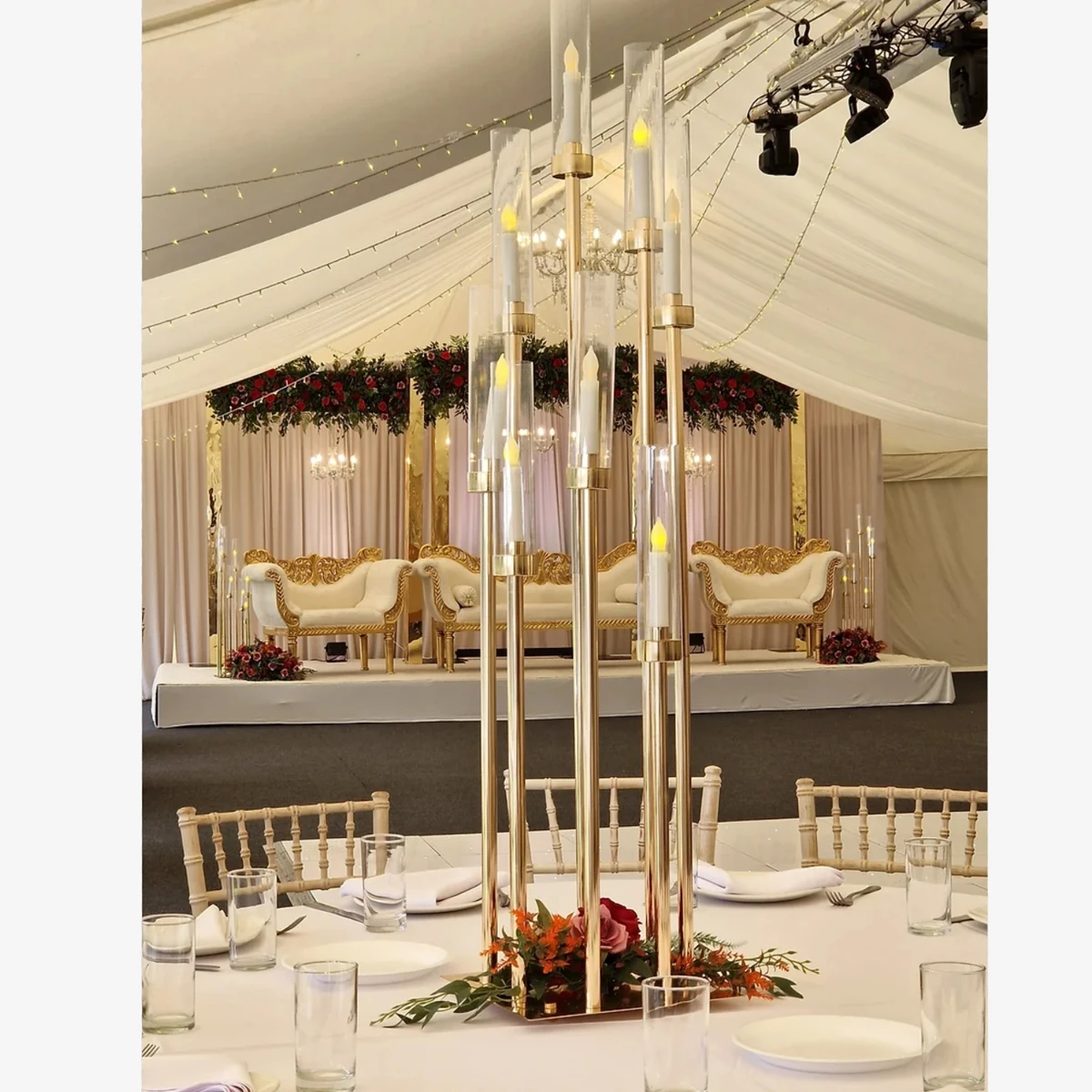 10pcs) European Wedding Table Gold Metal Candle Holder Tall Floor Candelabra Centerpiece 1845