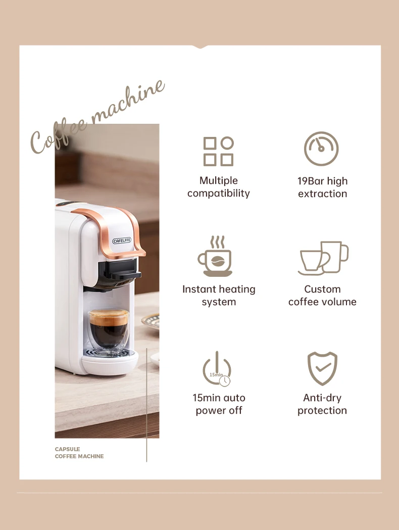 Cafelffe Multiple Capsule Coffee Machine 4 in 1 Hot/Cold DG Cappuccino Nes Small Capsule ESE Pod Ground Espresso Cafeteria 19Bar