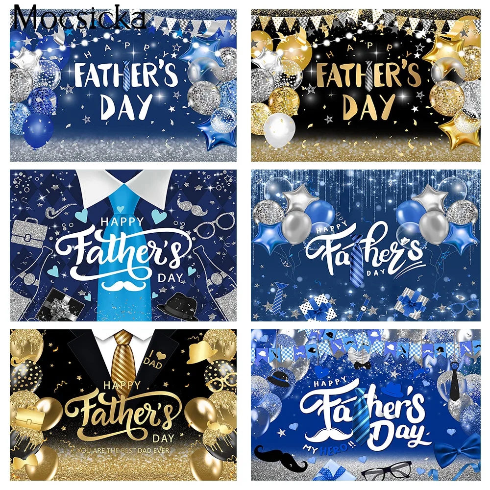 

Happy Father's Day Backdrop Decorations Tie Balloons Glitter Dots Bunting Background Love Dad Gifts Family Party Supplies Props