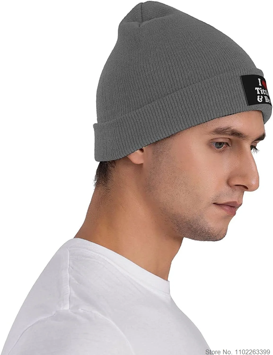 Funny I Heart Titties and Beer Beanie Hat Unisex Cuffed Beanie Knit Skull Hat Warm Ski