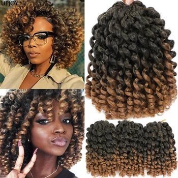 1- 4 Packs 8 inch Natural Black Jumpy Wand Curl Crochet Hair Short Synthetic Jamaican Bounce Braiding Hair Twists for Daily Use 1