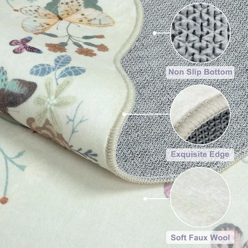 Irregular Coffee Table Carpet Floral Butterfly Print Fresh Bedroom Rug Line Art Machine Washable Soft Living Room Mats 러그 Tapis