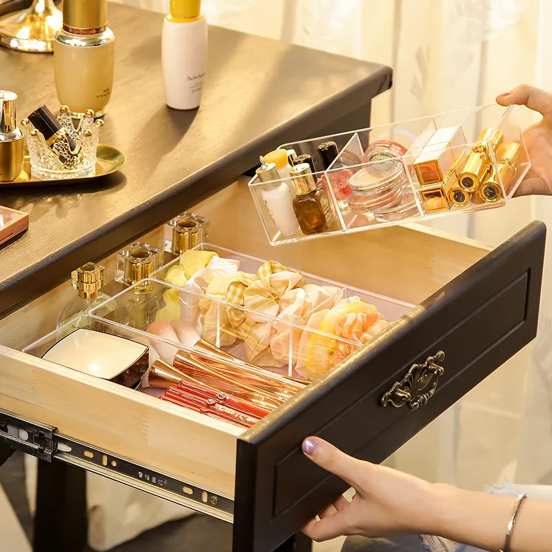 Clear Acrylic Makeup Layered Storage Box Dressing Table Cosmetic Lipstick Finishing Grid Box Desktop Drawer Storage Compartment 4