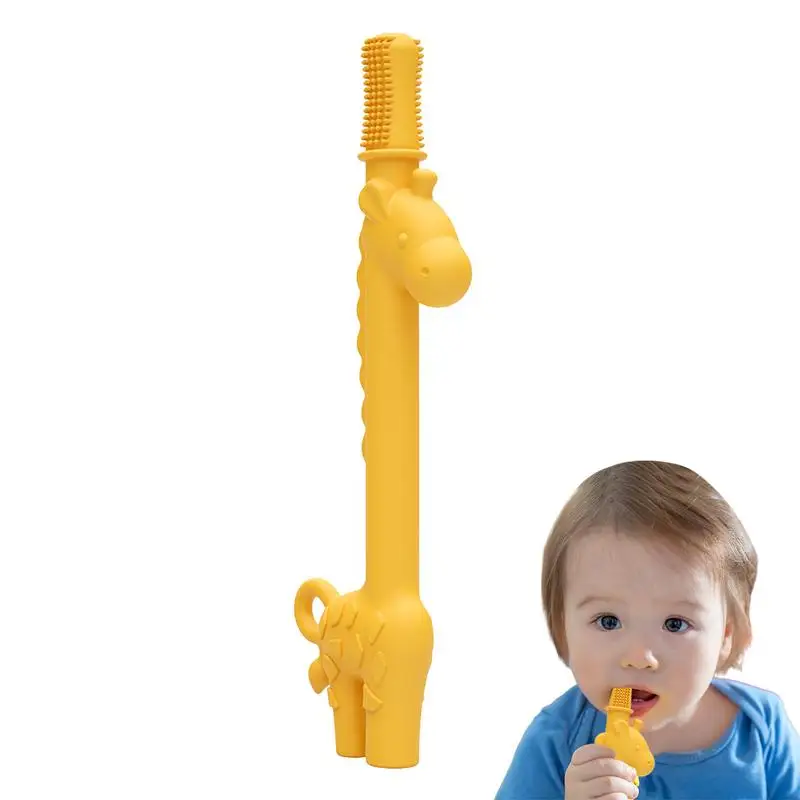 

Teething Giraffe Silicone Toddler Chew Toys In Giraffe Shape Food-Grade Montessori Sensory Toys Hollow Teething Stick Chew Straw