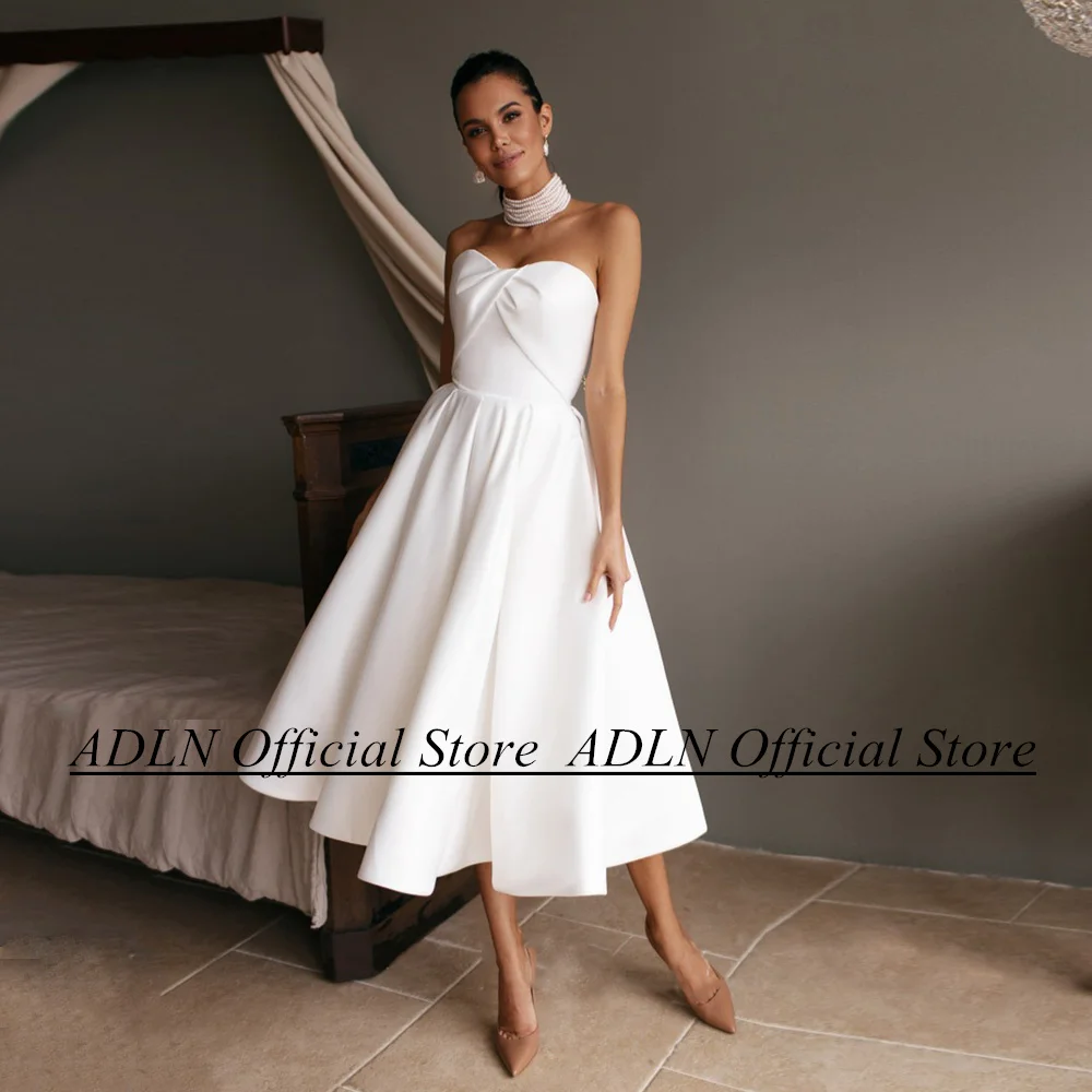 

ADLN Short Wedding Dress Simple Bridal Gown Sweetheart Sleeveless Tea Length A Line Robe De Mariage Corset Bride Dresses