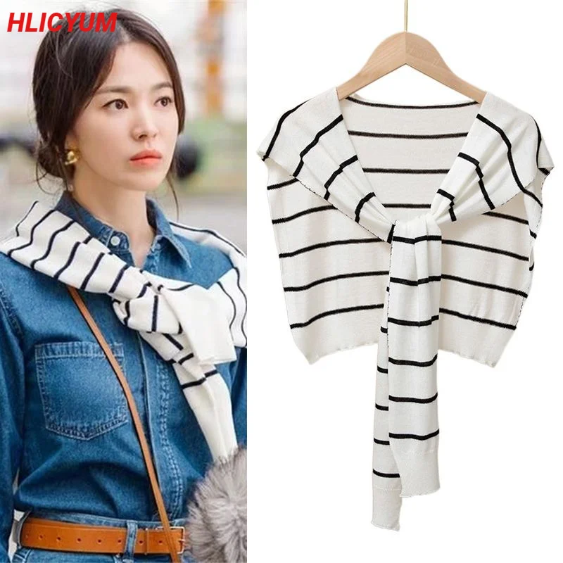 

Spring/Autumn 100% Pure Cotton Knitted Small Shawl Female Knotted Sweater Scarf Shoulder Neck Protection Cashmere Bib Dual-Use