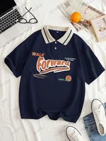 Summer Autumn Forward Print Graphic Contrast Color Loose Polo Shirt Short Sleeve Lapel T-shirt Women's Oversized Unisex Tops - Image 4