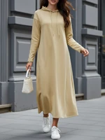 ZANZEA FW 2025 Women's Hoodies Dresses Long Sleeve Hooded A-Line Long Sweatshirt Dress Solid Color Loose Casual Woman Clothes