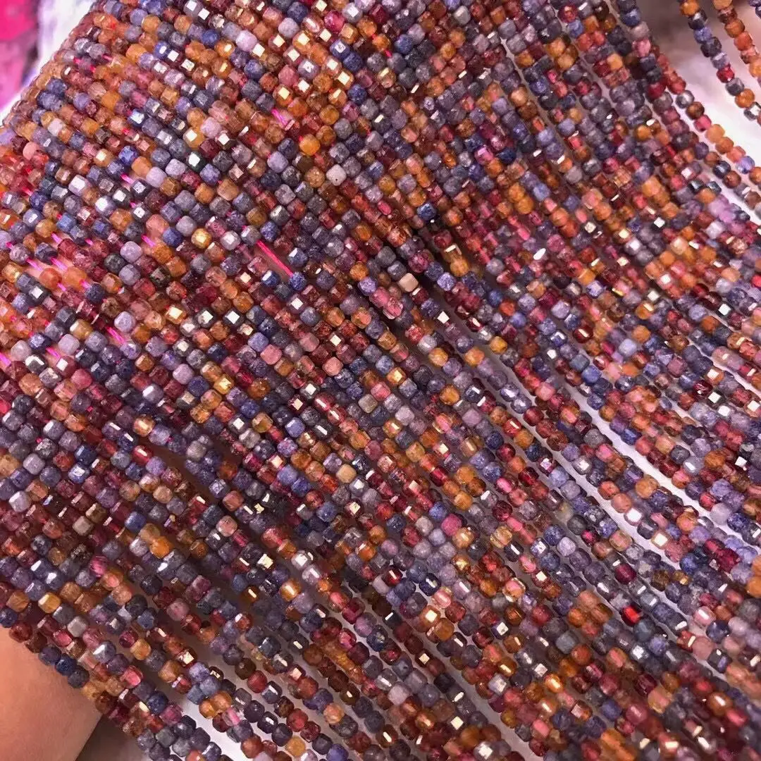 멀티 컬러 블루 사파이어/레드 루비 스퀘어 패싯, DIY 쥬얼리 목걸이, 38cm 루즈 비즈 도매, 2.5mm