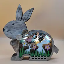 2022 New Easter Decoration for Home Wooden Bunny LED Light Craft Easter Bunny Color Hollow Ornament Desk Decor