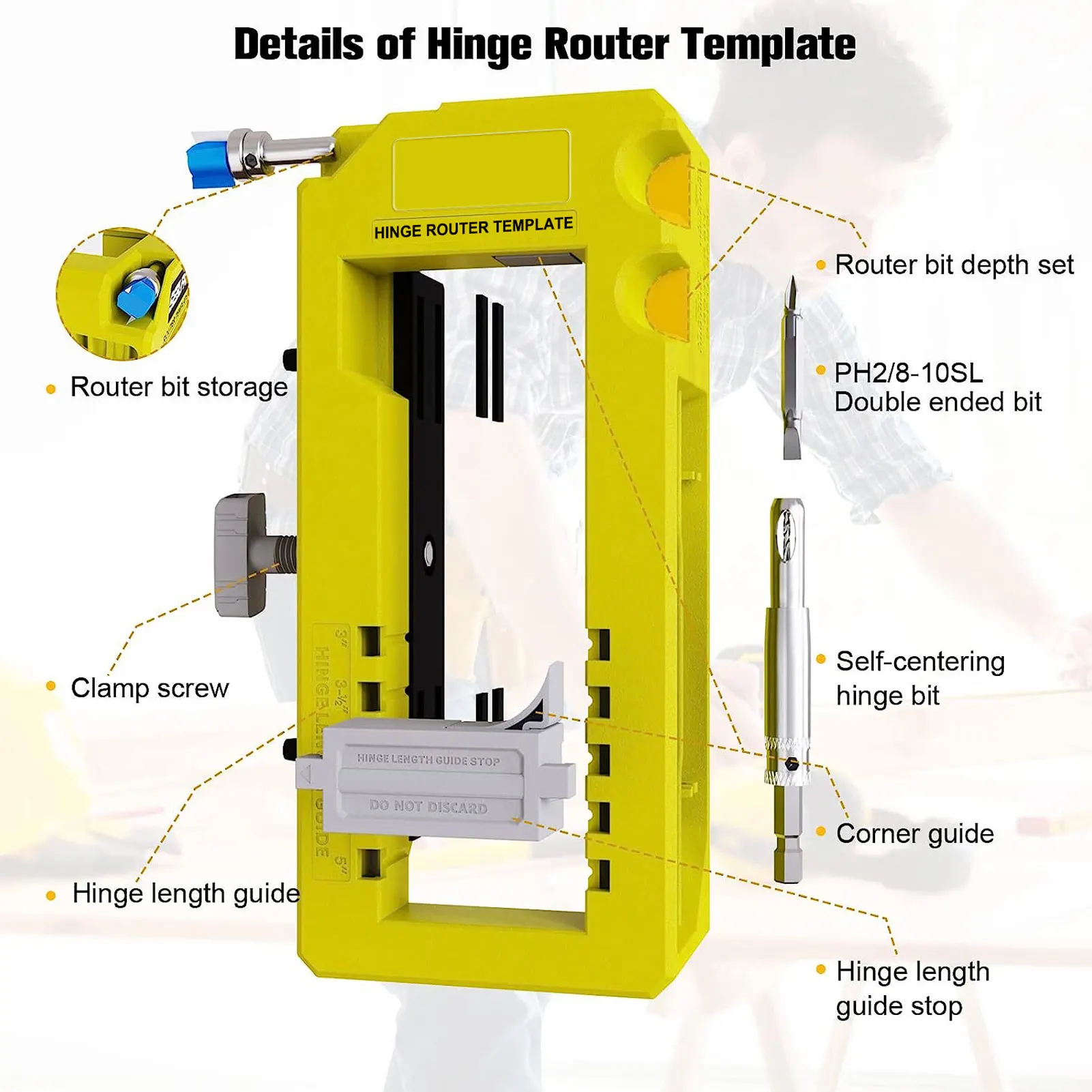 Adjustable Door Hinge Router Template Jig | Woodworking Tool With Depth Gauge & Storage