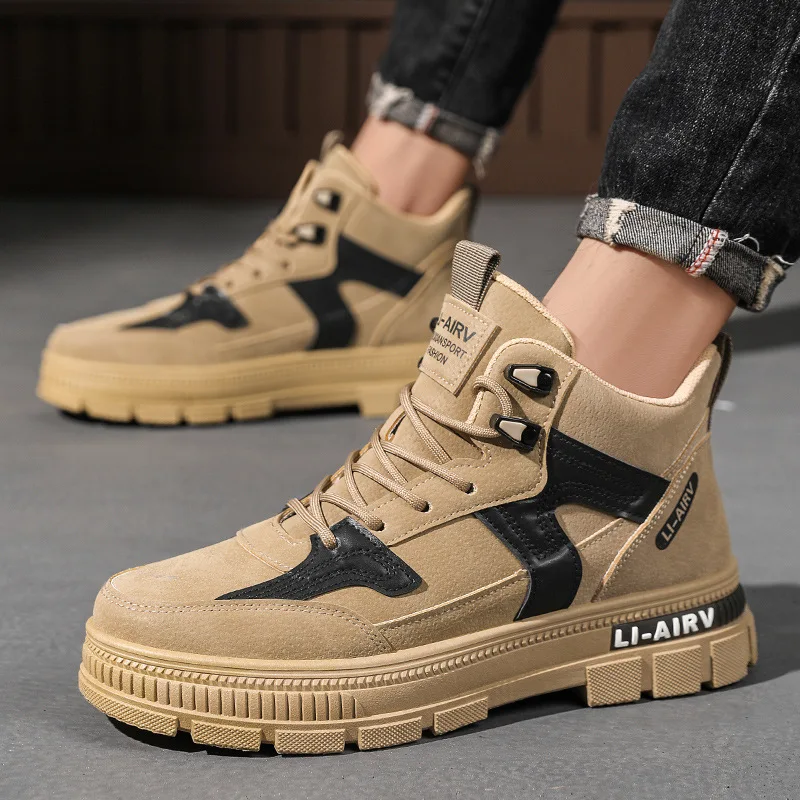 

2024 New Men Boots Outdoor Platform Designer Men's Ankle Boots Fashion Motorcycle Boots Lace-Up Men's Non-slip Work Shoes Male