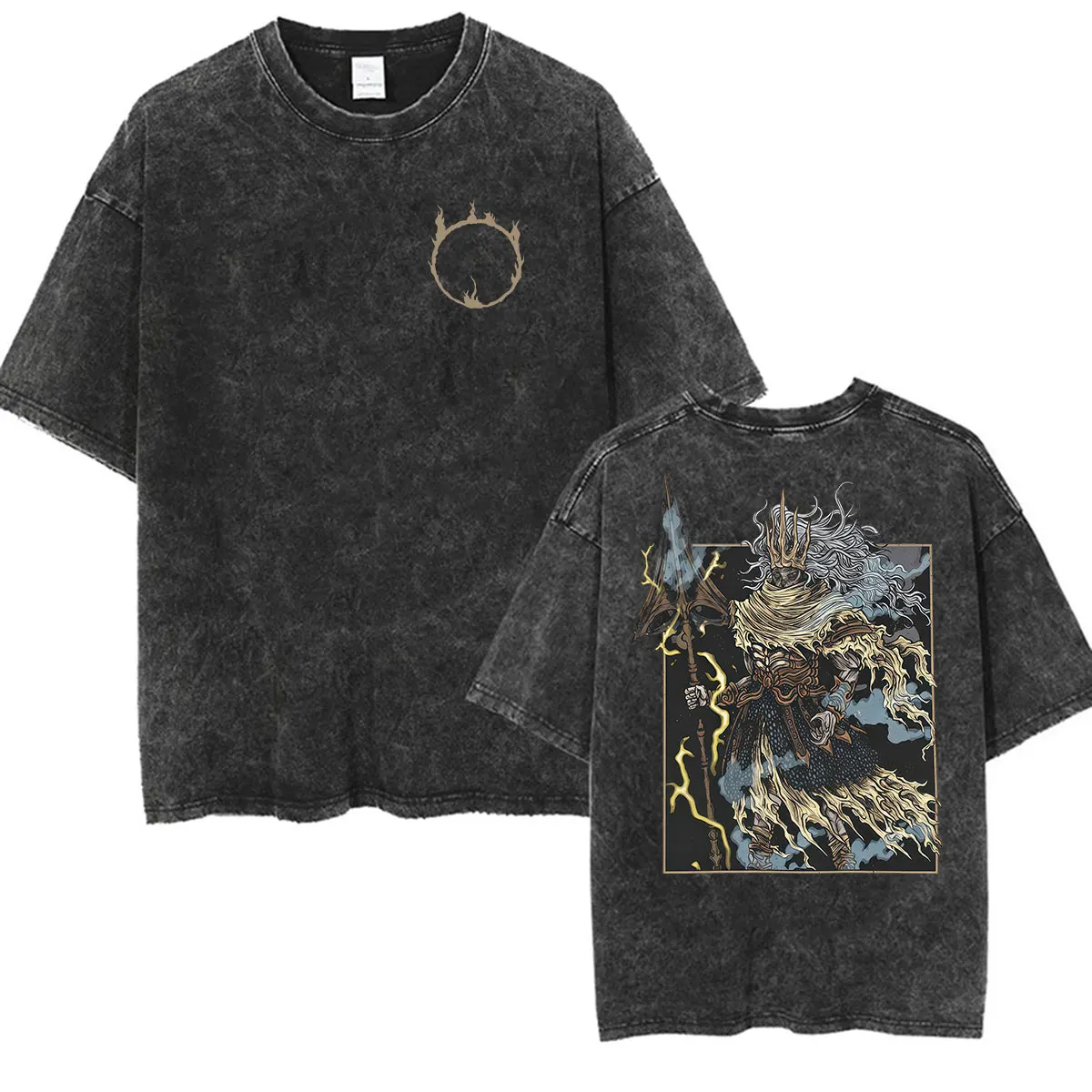 Vintage Washed Dark Souls Nameless King Grafik-T-Shirt für Männer, Geschenk für Spieler und Fans, Kurzarm-T-Shirt, Gothic-Kleidung, T-Shirts