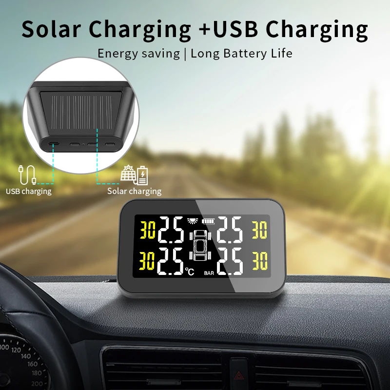 2022NewBigScreenTPMSSmartCarTirePressureMonitorSystemSolar