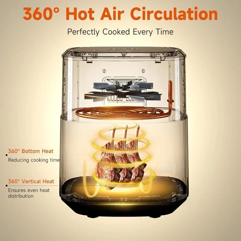 8.5QT with View Window Large Airfryer, 8-in-1 Digital Control, 400°F Temp Controls, Nonstick Dishwasher-Safe, Space-Saving 3