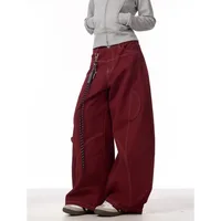 Cargo Red Casual Jeans Womens Workwear Pants Loose Straight Wide Leg Trousers Spring Korean Style Lazy Comfortable Chic - Image 4