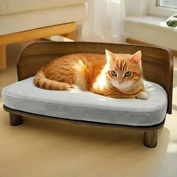 Elevated Dog Bed Pet Kitten Cat Sofa Bed for Small Dogs with Solid Wood Legs and Bent Wood Backrest Removable Washable Cover 2