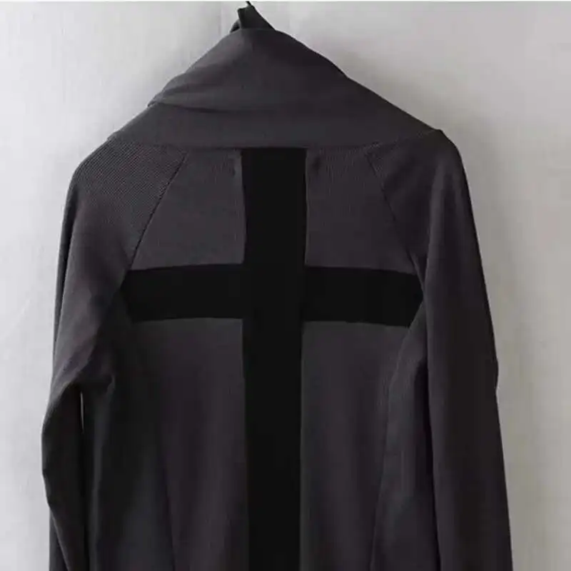 HKSH Spring Summer Dark Punk Knitted Trench Men Tide Over Knee Robe Chic Hooded Windbreaker Cotton Wizarding Cloak Gothic HK3850