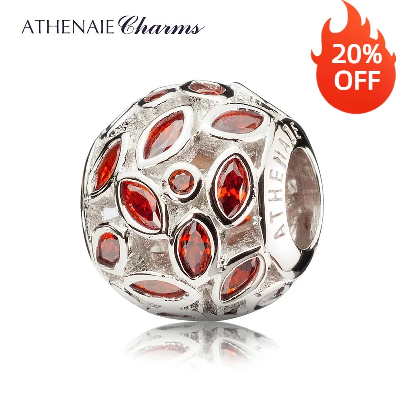 

ATHENAIE Genuine 925 Sterling Silver with Red CZ Sparkling Leaves Charm Beads Gift for Birthday, Anniversary Color Red Jewelry