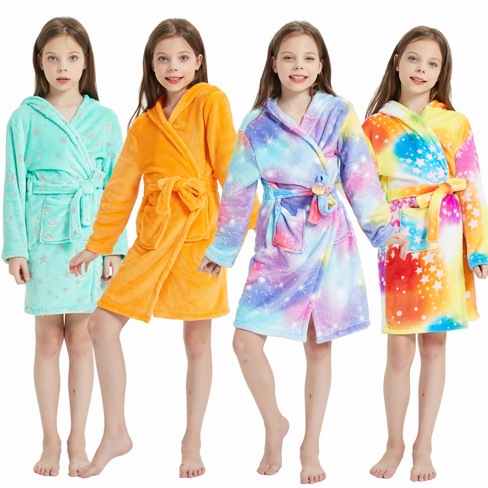 Children Bath Robes Flannel Winter Kids Sleepwear Robe Teenage Pijamas Nightgown For Boys Girls Pajamas 4-14 Years Girl Clothes