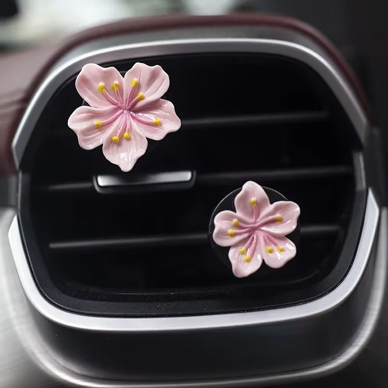 2Pcs Car Perfume Clip Flower Air Outlet Decorations Bright Peach Blossom Cherry Blossom Car Air Freshener with Fresh Color 4