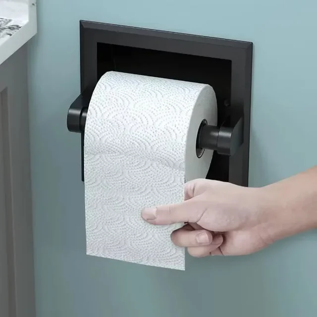 New Toilet Paper Holder With Mounting Bracket Bathroom Wall Mount Black Metal Toilet Paper Holder Recessed Home Bath Supplies 3