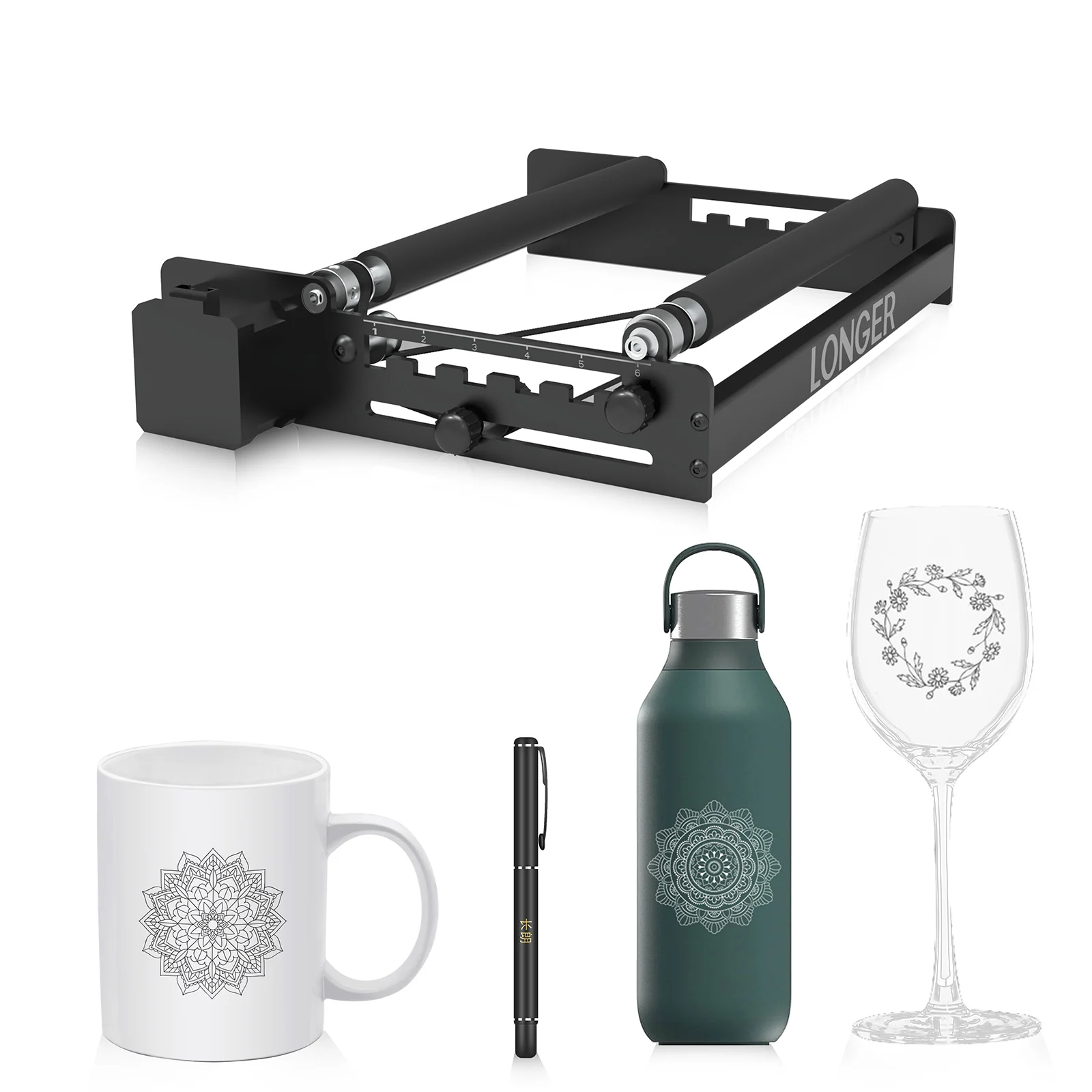 

New LONGER Y-axis Laser Rotary Roller 360 Rotation 6-100mm for Laser Engraver Cylindrical Objects Tumblers Cans Cups Bottles
