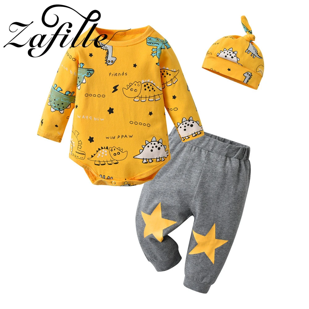 Baby Clothing Set luxury ZAFILLE 0-24M Kids Newborn Girls Clothing Dinosaur Printed Baby Boys Clothes Set Bodysuit+Pant Cartoon Children Toddler Costume baby clothes set gift