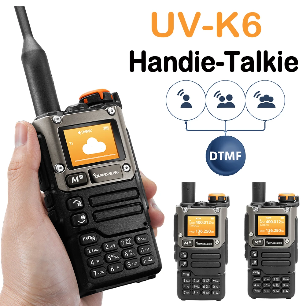 

UV-K6 Two Way Radio UHF VHF DTMF FM Portable Multi-Band Transceiver NOAA Wireless Frequency Two Way CB Radio Communicator Device