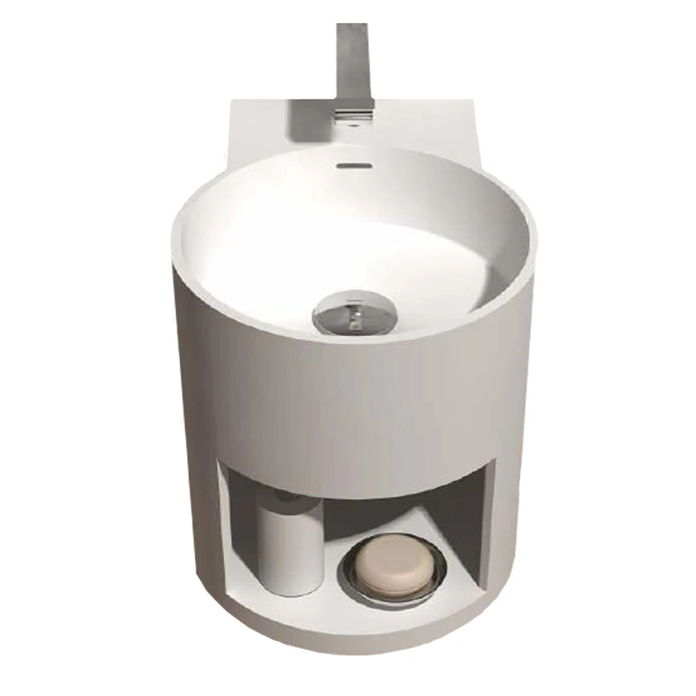 อ่างล้างหน้าแบบแขวนผนังสำหรับห้องน้ำ อ่างหินผิวแข็งแบบแขวนพร้อมตู้เก็บของ รุ่น WD38479CR 1