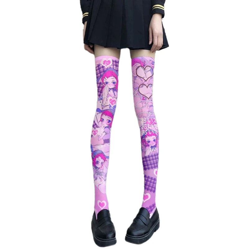 

Women Thigh High Stockings Anime Bunny Girl Print Over Knee Socks 37JB