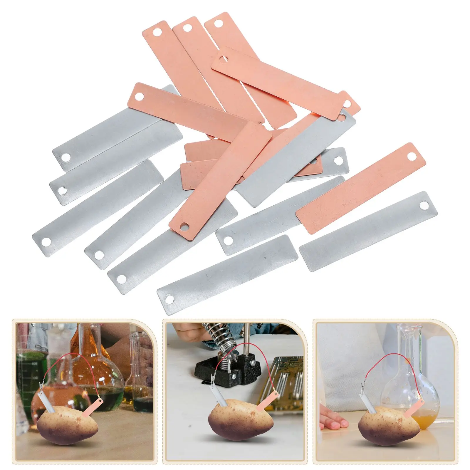 구리 아연 전극 시트 10 Pcs 과일 재료 구리 스트립 아연 양극 과학 용품 교육 보조 지리학