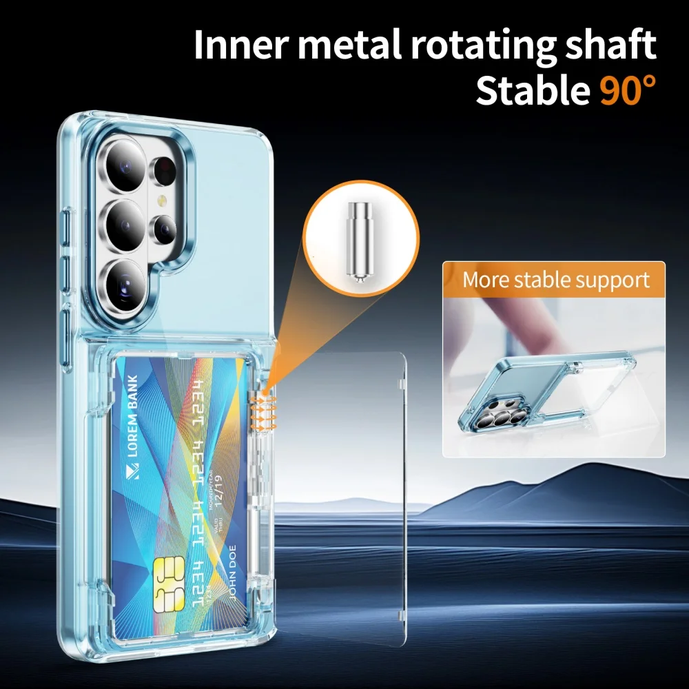 Transparent Folding Card Holder Wallet Stand Case - Shockproof Acrylic PC Cover