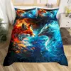 Kids Fox Bedding Set Toddler Natural Floral Comforter Cover Set for Boys Girls Blossom Flowers Pattern Duvet Cover 4