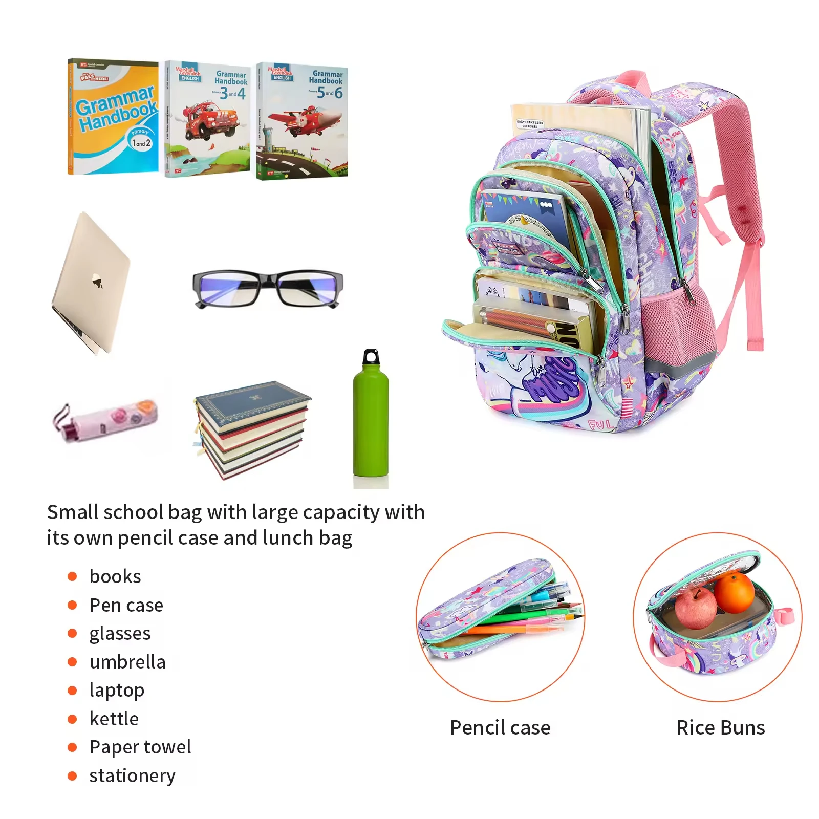 Cusangel New High Capacity Backpack And Lunchbag Set For Kids School Bags For Girls Teen Set,A Backpack,A Meal Bag,A Pen Bag