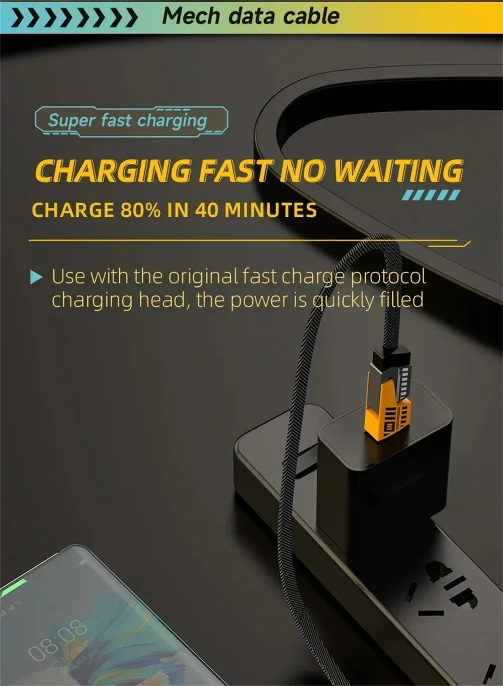 65W 4-in-1 Fast Charging PD QC Mecha Cable USB C Multi-Port Quick Charge Wire for Android iPhone