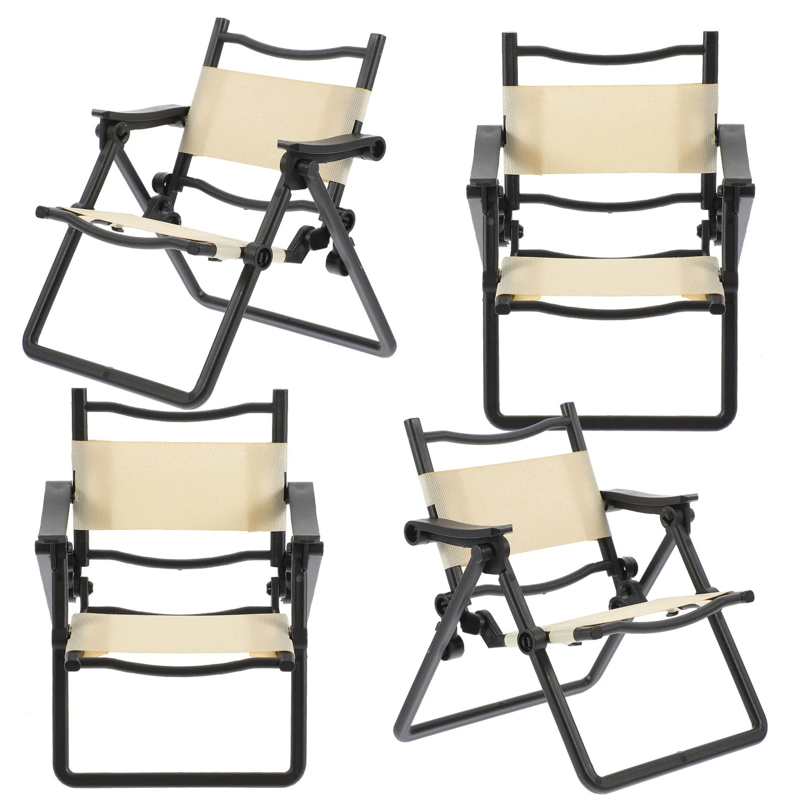 4 Pcs Mini Foldable Chairs Cute Cell Phone Stand Folding Beach Decorate Simulated Model for Desk