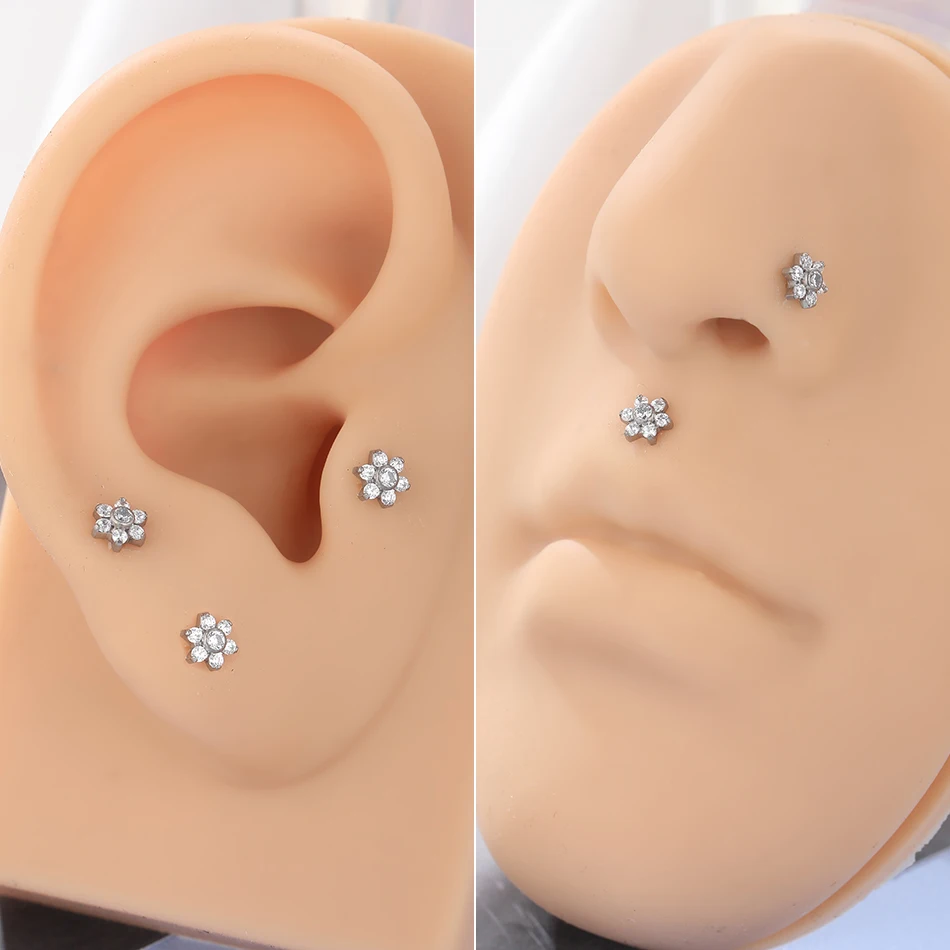 G23 Titanium Labret Ear Tragus Earring Stud Internally Threaded Zircon Lip Rings Cartilage Helix Piercing Body Jewelry 16G 1Pc