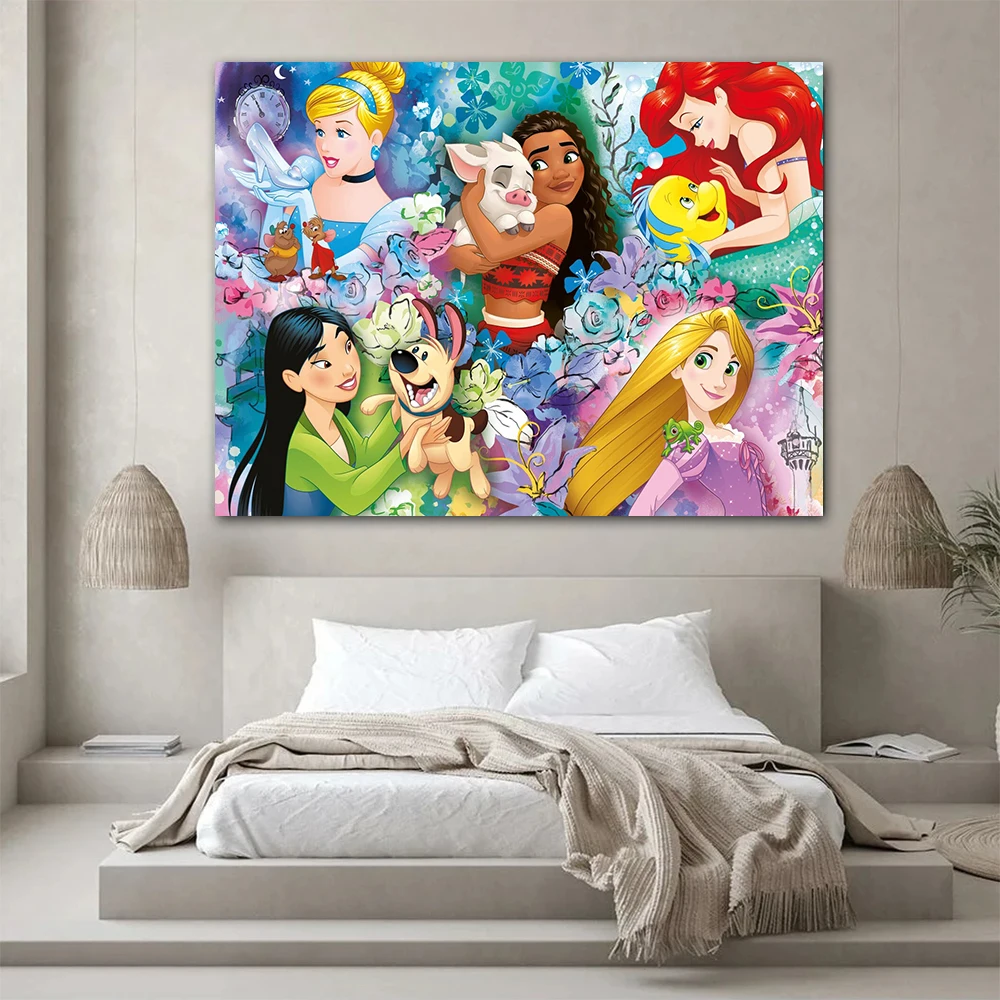 Disney's Embroidery Supplies Mermaid White Canvas 11ct Cartoon Cross Stitch Long Hair Princess Child Hobby