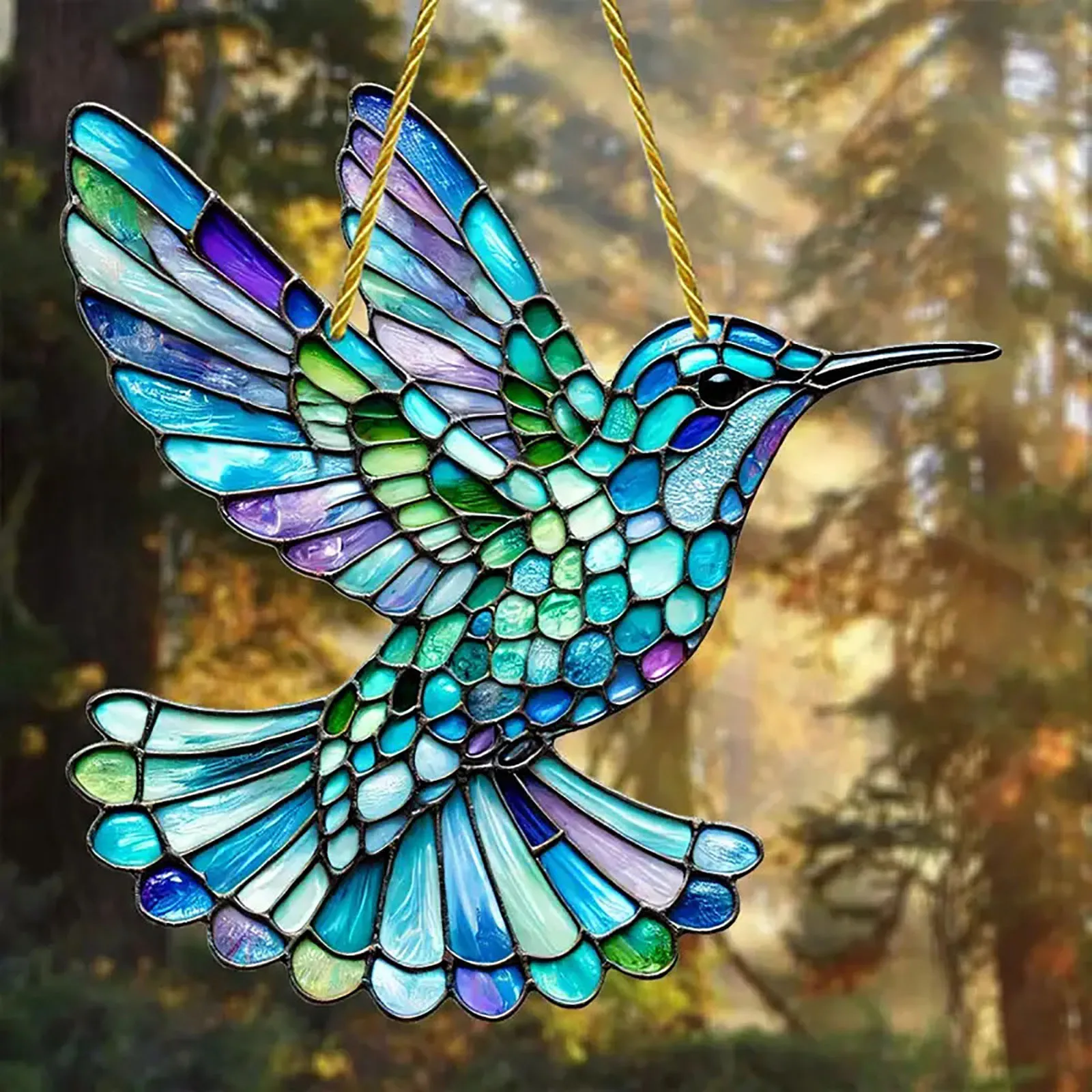 Acrylic Blue Hummingbird Pendant Crafts Decoration Gift Window Hanging 2d Glass Bead Garland With Tassels Home Decorations 2