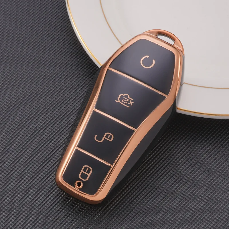 Soft TPU Car Key Case 4 Buttons Remote Control Protect Cover Durable Accessories For BYD Qin Plusdmi Atto 3 Han EV Dolphin